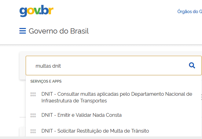 Portal gov.br para pesquisar sobre consultar multas do DNIT
