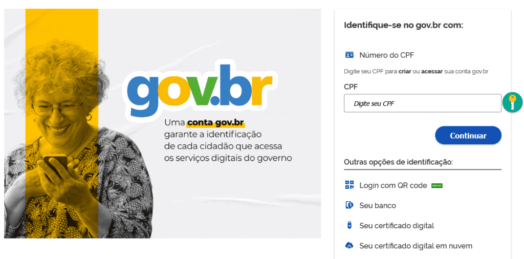 Seção de identificação pelo número do CPF no portal gov.br