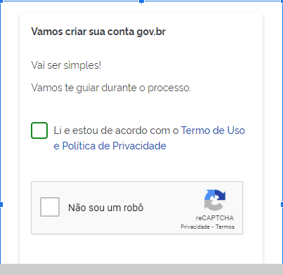 Seção do portal gov.br para criar uma conta