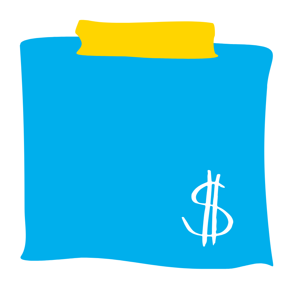 Ilustração de uma notificação em papel com um símbolo de cifrão representando o valor das multas.