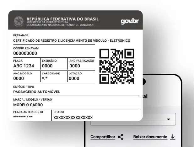crlv digital na tela do celular com QR code em evidência