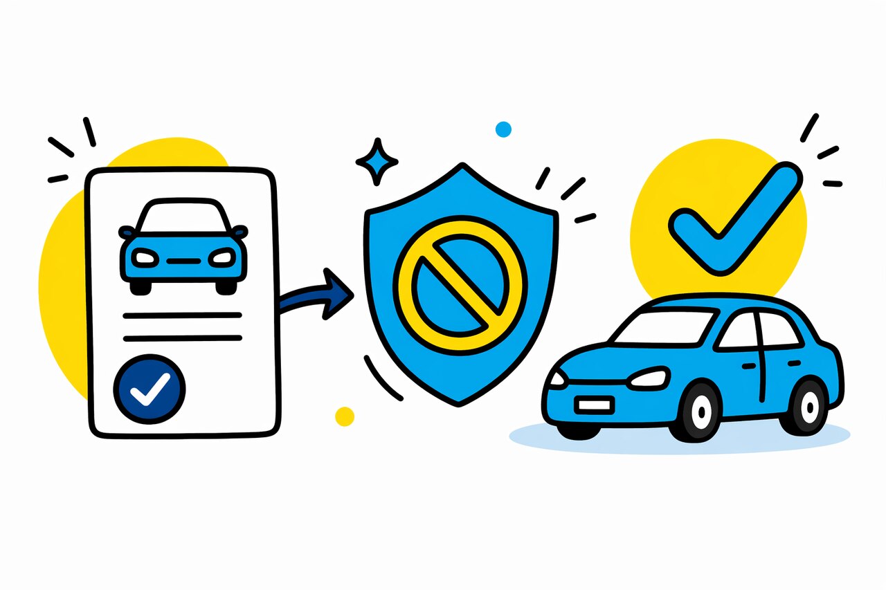 **Texto alt (SEO + acessibilidade):** Ilustração explicativa sobre isenção de IPVA MS mostrando documento de veículo aprovado, seta apontando para escudo de proteção e carro com check, representando processo de solicitação e aprovação do benefício fiscal.