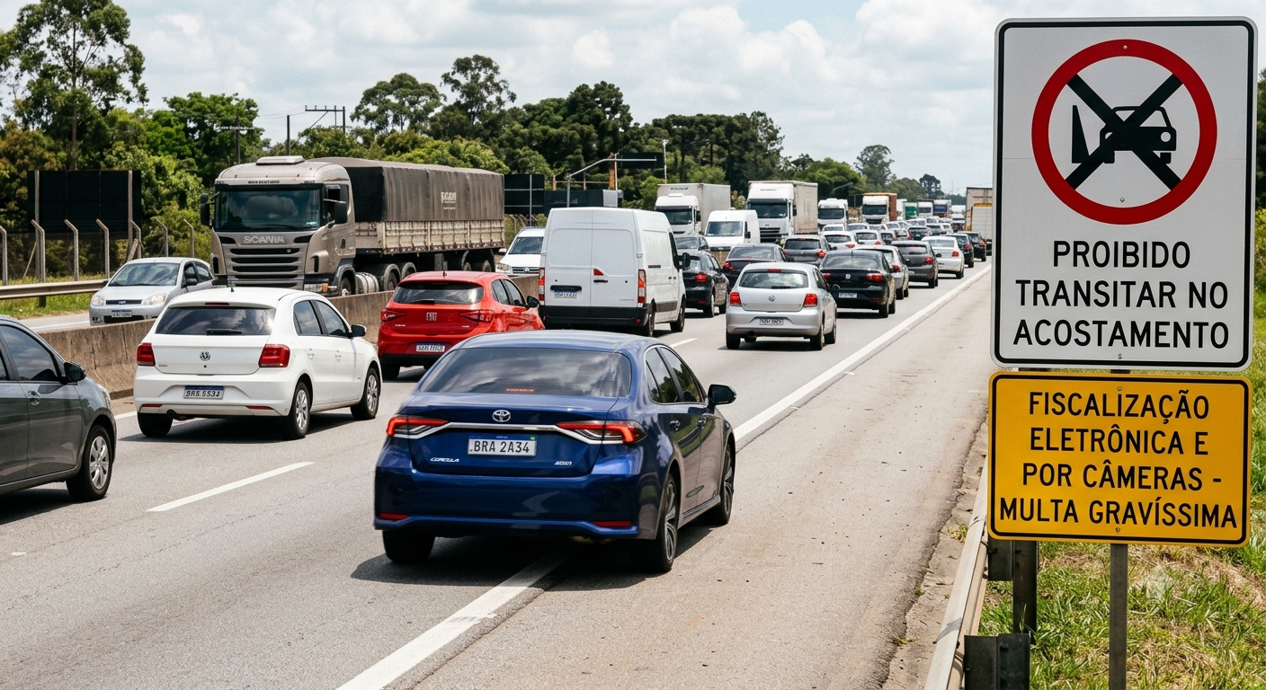 Veja qual é o valor da multa por andar no acostamento, quantos pontos gera na CNH e quando a infração pode acontecer.