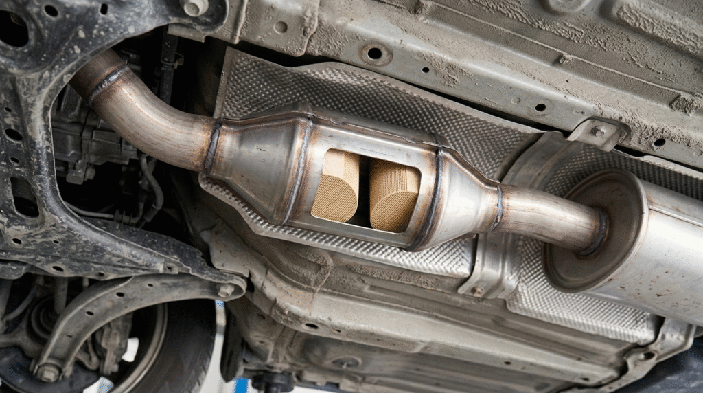 O catalisador automotivo faz parte do sistema de escapamento e reduz substâncias nocivas presentes nos gases produzidos pelo motor.